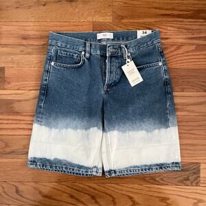 MNG Denim Bermuda Shorts Womens 2 Medium Blue Bleached 100 Cotton Casual NWT